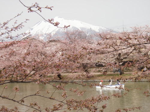 弘前城趾、西濠、岩木山、